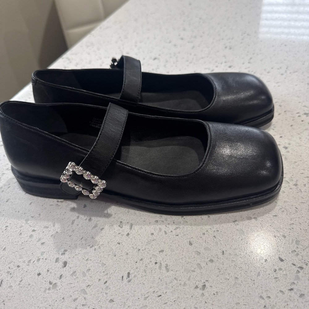 Free People Rumor Diamanté Black Mary Jane Flats Rhinestone Buckle Accent 6.5 - Picture 3 of 13